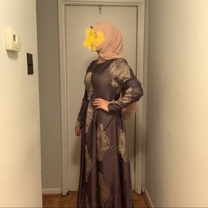 Mauve Fancy Abaya Dress with gold details